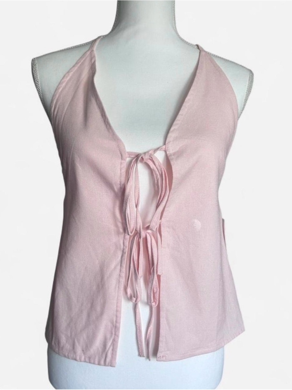 NWT PacSun Pink Linen Blend Tie Front Coquette Balletcore Festival Halter Top S